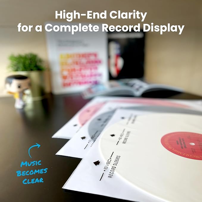 EVEO 25 Vinyl Inner Sleeves for Vinyl Records - Rice Paper Anti-Static LP For 12" Records - Record Sleeves inner Crystal-Clear Protection and Premium Quality - Archival Grade