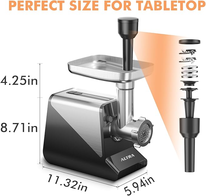 #8 Meat Grinder, [3200W Max] Electric Heavy Duty Sausage Stuff with 2 Stainless Steel Blades and 3 Grinding Plates, Sausage Tube & Kibbe Kit, for Commercial & Home Use