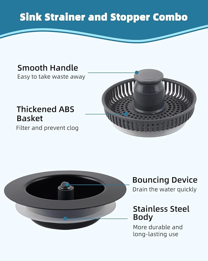 Universal 3 in 1 Kitchen Sink Drain Strainer Stopper, Matteblack - Image 6
