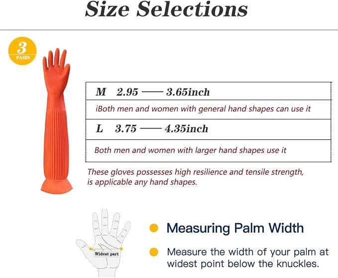 3 Pairs Household Extra Long Kitchen Gloves - Image 7