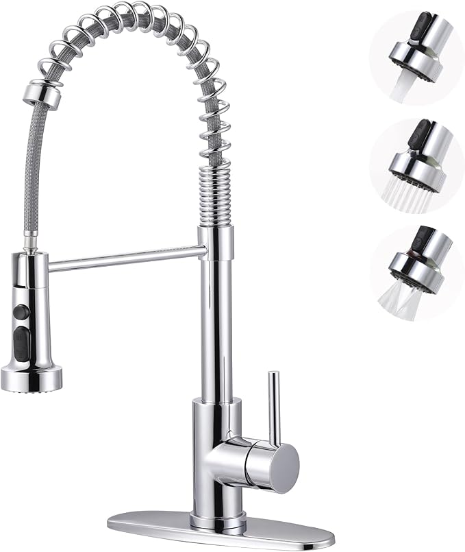 Kitchen Faucet with Pull Down Sprayer: Chrome 3-Function Kitchen Sink Faucet by ARCORA
