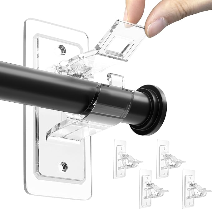 4 Pack No Drill Curtain Rod Brackets, Adhesive Curtain Rod Holders, Curtain Rod by ANDGOO