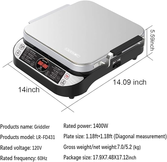 LIVEN Electric Baking Pan LR-FD431 Skillet Griddle, US DuPont Non-Stick Coating,Removable Upper and Lower Grill Pan, Easy to Clean,Electric Indoor Grill/Griddle