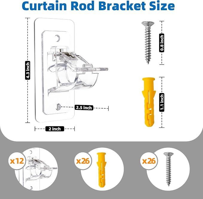 Antimbee 12-Pack No Drill Needed Curtain Rod Brackets, Self Adhesive Rod Holders - Image 7