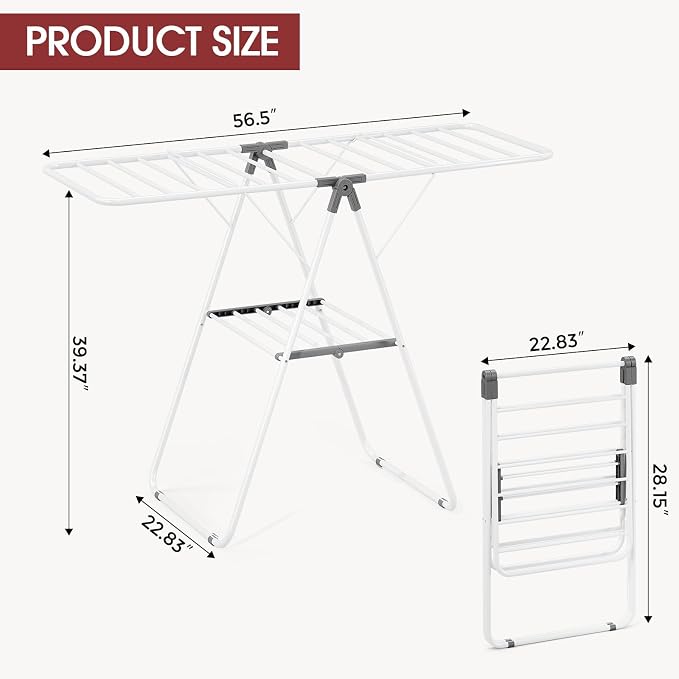 PEXCHASER Foldable Clothes Drying Rack | Adjustable Gullwings Space-Saving - Image 2