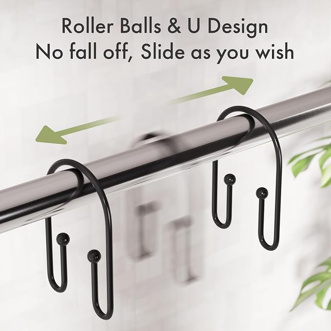 AmazerBath Shower Curtain Hooks, Simple Black Shower Curtain Hooks Rust Proof - Image 5