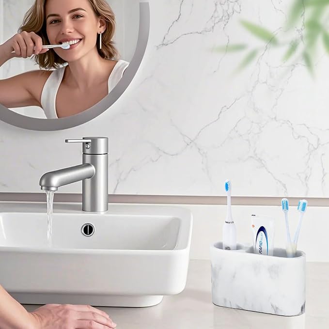 Luxspire 2 Slots Toothbrush and Toothpaste Holder, Gravel White | Resin - Image 7