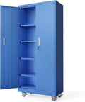 VINGLI Rolling Metal Storage Cabinet with Adjustable Shelves, 71'' Tall Garage Storage Cabinet with Wheels, Locking Tool Cabinets for Home Office Garage Gym School (Blue)