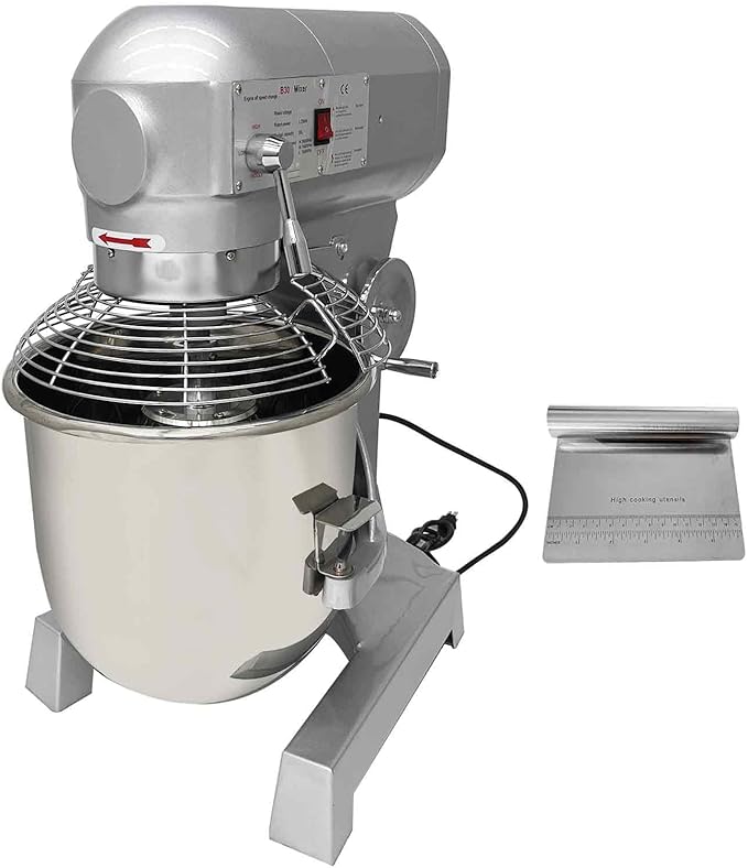 110V Commercial Dough Mixer with 3 Types of Mixing Tools, 30L Stainless Steel Dough Kneading Machine, 1250W Adjustable Speed Bakery Equipment, Safety Lid Lock & Auto Stop Function