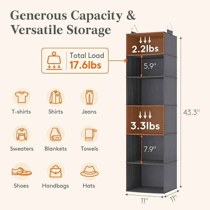 Lifewit 6 Tier Hanging Portable Closet Storage Organizer - Image 3