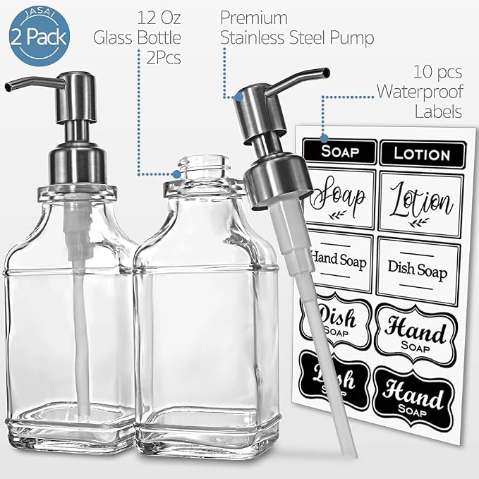JASAI 2Pack Hand&Dish Glass Soap Dispenser - Image 2