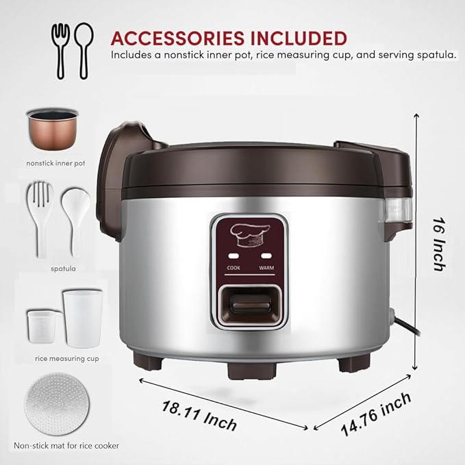 13.8 QT Large Commercial rice cooker 65 cups cooked 32 cups uncooked rice Commercial Electiric Rice Warmer for 18-28 people, with One-Touch Operation