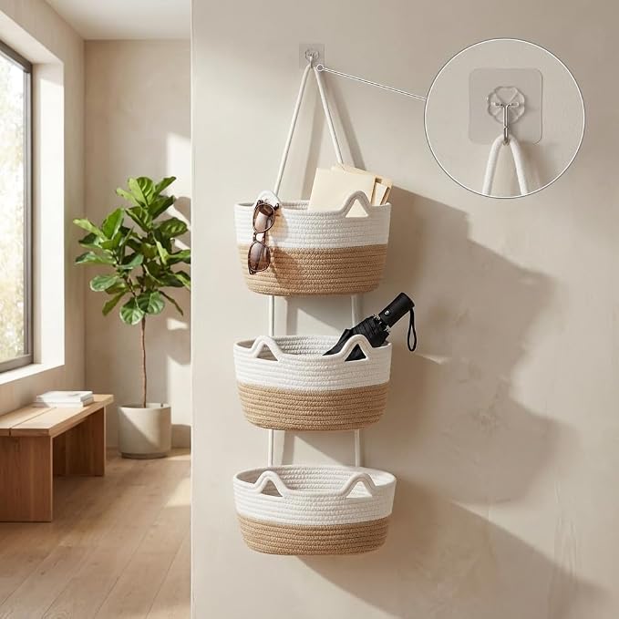 Hanging Basket, Woven 3 Tier Over Door Basket - Image 6