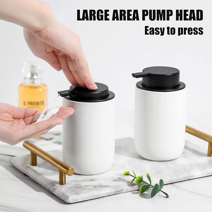 Ceramic Pump Bottle Refillable Lotion Soap Dispenser 12oz White | Matte - Image 3