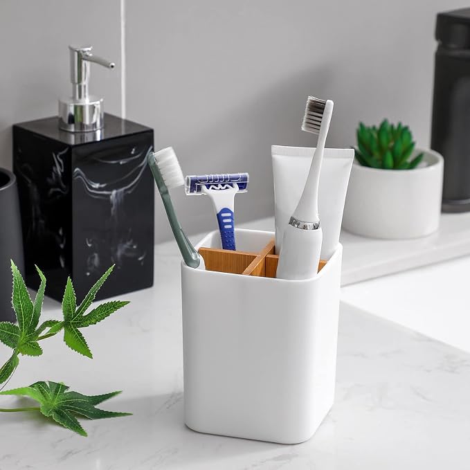 Bamboo Toothbrush Holder for Bathrooms Toothpaste Organizer - Image 3