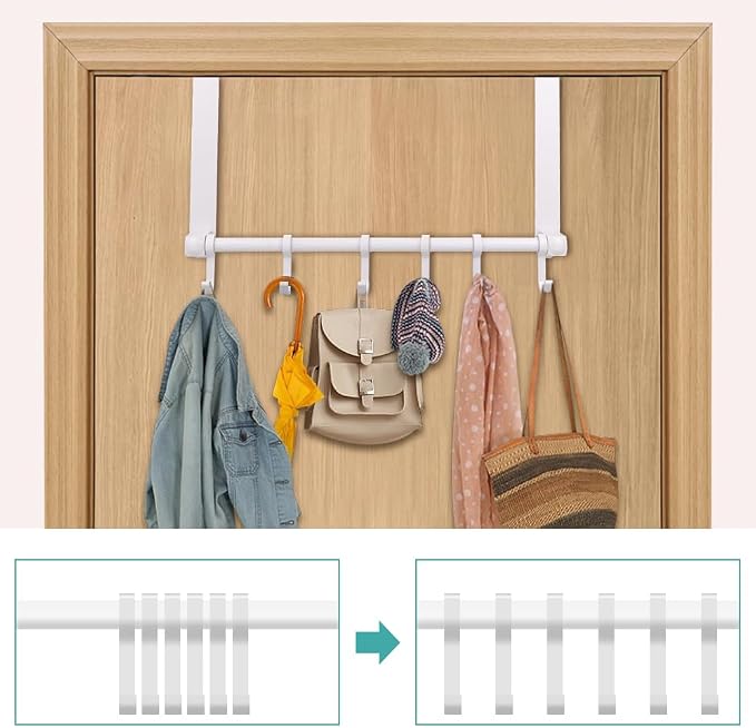 MGahyi White Over The Door Hooks, Over The Door Towel Rack | 6 Sliding - Image 5