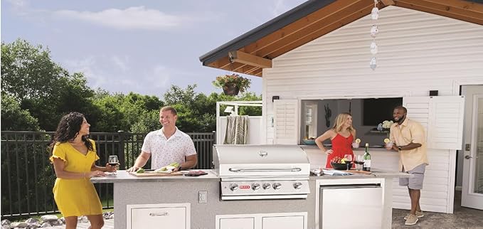 Bullet by Bull Stainless Steel Outdoor Kitchen Set - Built-In Natural Gas Grill, Perfect for Entertaining -BBQ Kitchen Isl& Bundle - Includes 4 Burner Grill, Single Access Door & Side Burner