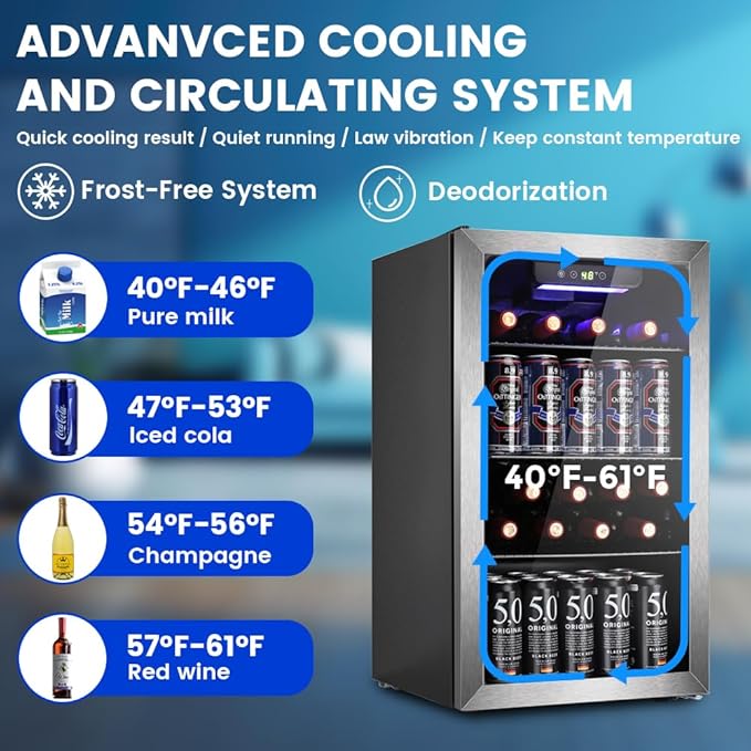 Mini Fridge 130 Can Beverage Refrigerator Cooler, 3.2 Cu.Ft Drink Fridge forSoda Wine Beer, Digital Temperature Control Cooler for Home, Dorm, Bar