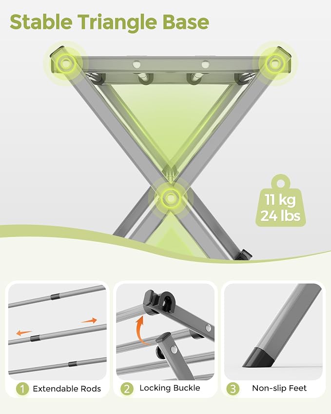 3-Tier Foldable Clothes Drying Rack, 37.6" H, Tool-free Assembly, Extendable - Image 5