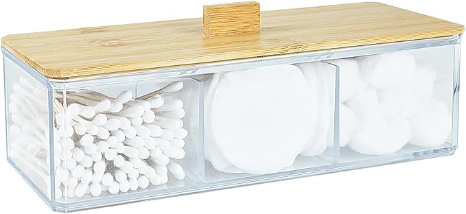 Acrylic Qtip Holder Dispenser, 3 Compartments Cotton Swab Holder by KIMCHOMERSE