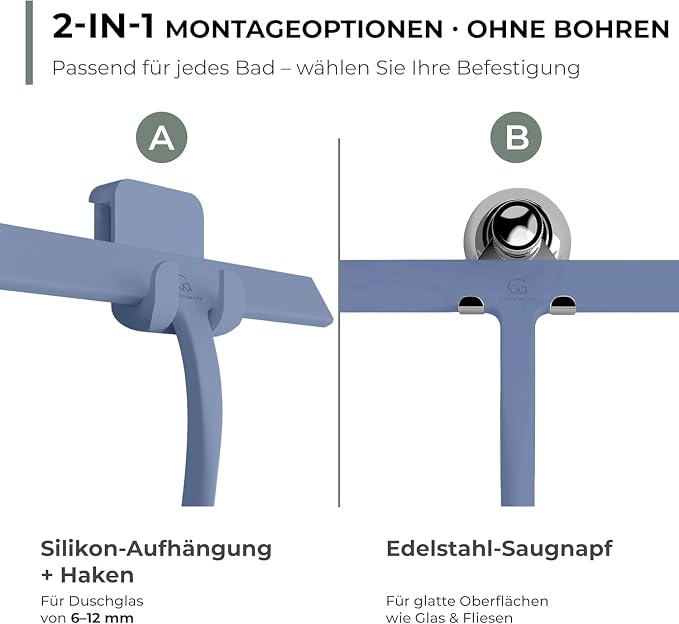 Silicone Shower Squeegee with 3-in-1 No-Drill Mount, Streak-Free & No-Squeak - Image 3