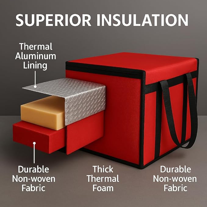 Extra large XXXL Insulated Food Delivery Bag Cooler Bags Keep Food Warm Catering Therma Catering Bag for doordash 22x14x13 Cooler Bags Therma Shopper hot XXXL warming RED Pizza 22w x 14 l x 13d
