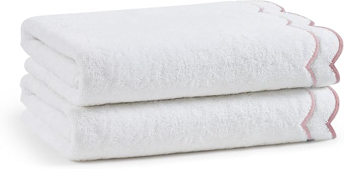 Peri Home 2 Piece Cotton Bath Towel Set, Embroidered, Blush Scallop - Image 6