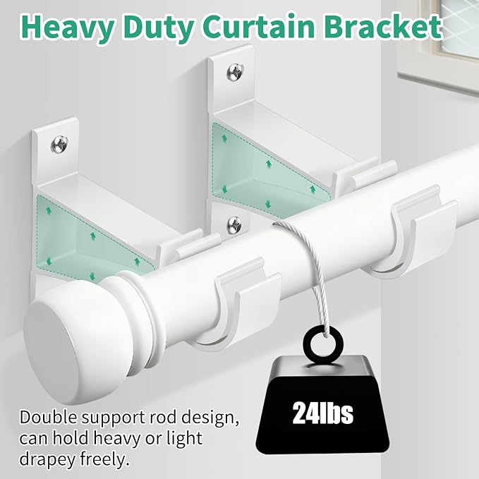 KOLAKO Curtain Rod Bracket, Heavy Duty Holders, 12 Pack White Hooks Hangers - Image 4