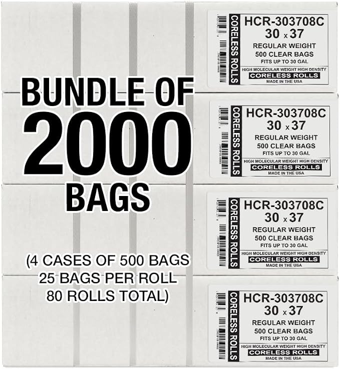 Aluf Plastics 30 Gallon 8 Micron Clear Trash Bags 30" x 37" 2000 Count - Image 2