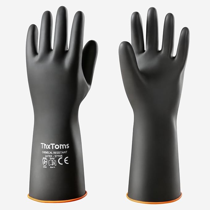 ThxToms Chemical Resistant Gloves, Puncture Resistant, Latex | Heavy Duty by ThxToms