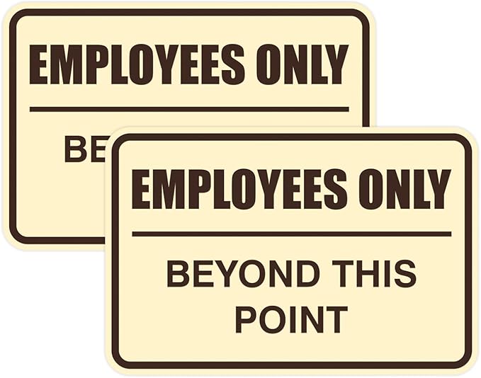 All Quality Classic Framed Employees Only Beyond This Point Wall or Door Sign | Easy to Install Business Signage - Small (Ivory-Dark Brown) 2 Pack