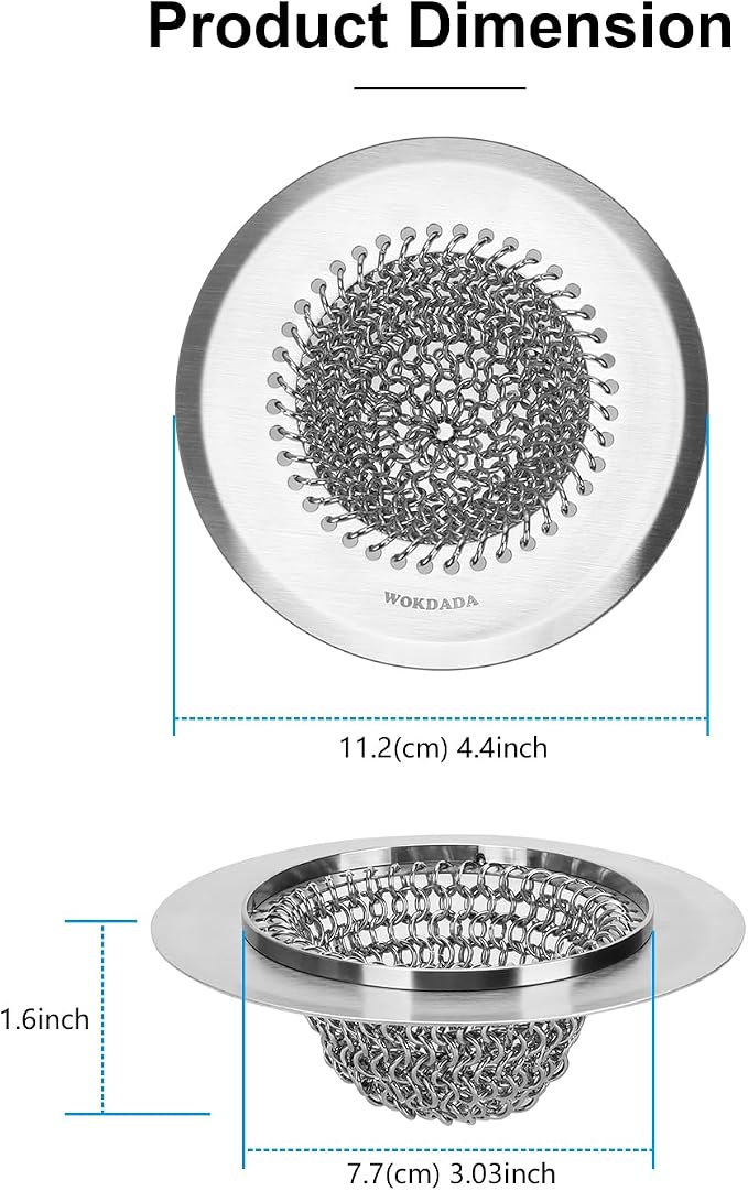 WOKDADA Upgraded Sink Drain Strainer, Patented Reversible Chain Mail Mesh - Image 2