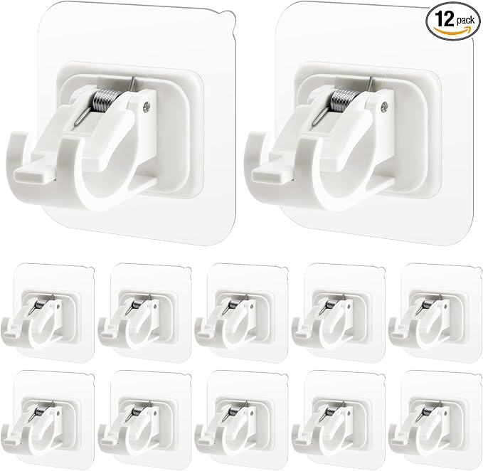 12 Pack Self Adhesive Curtain Rod Holder, No Drill Curtain Rod Brackets by ARTOSHIN