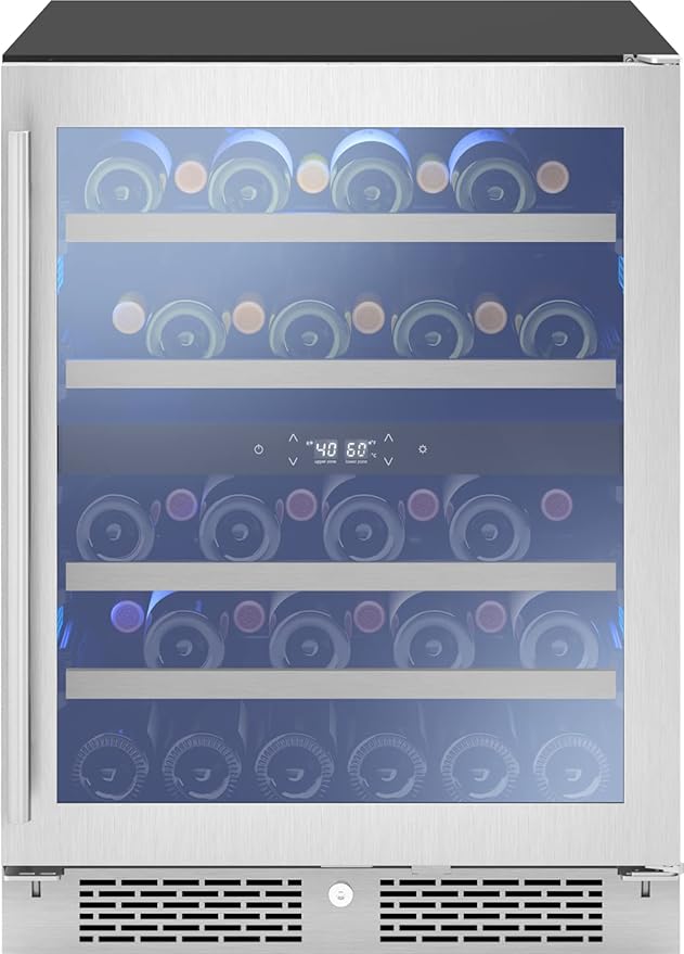 Zephyr Presrv 24" Wine Fridge ADA Dual Zone Under Counter - Countertop Mini Wine Cooler Cellars Small Cabinet Wine Refrigerator Home Bar Chiller Freestanding with Glass Door - 37 Bottles 750ml