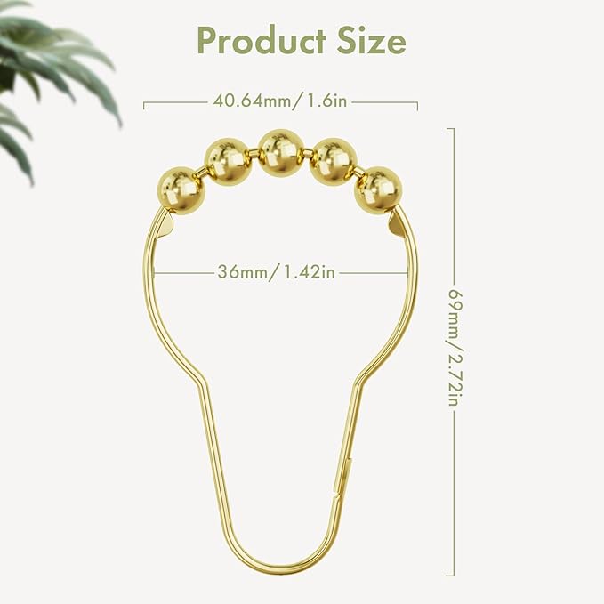 Gold Shower Curtain Hooks, Amazer Shower Curtain Rings Hooks, Rust Proof Shower - Image 3