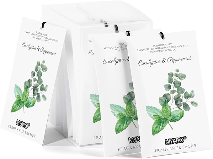 MYARO 12 Pack Eucalyptus Mint Scented Sachets, Closet Deodorizer Freshener by MYARO