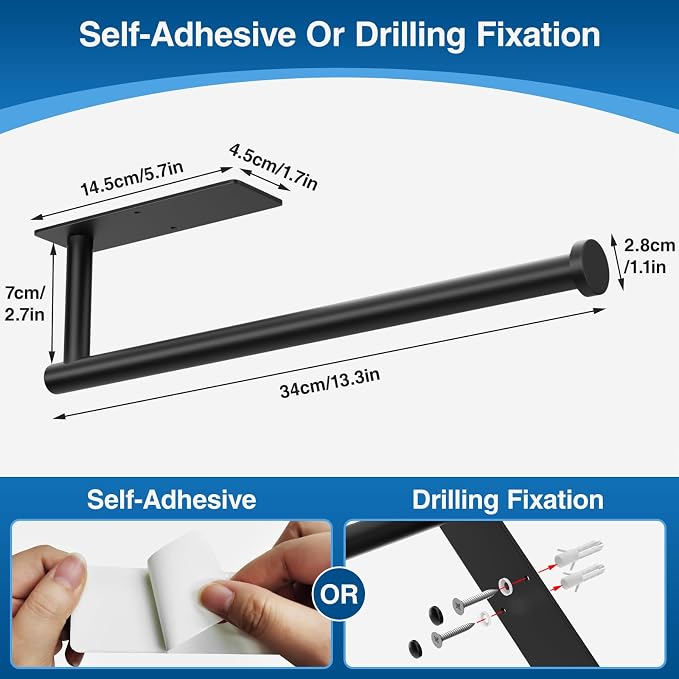 Paper Towel Holder, Self-Adhesive or Drilling， Matte Black, 1 Pack - Image 5