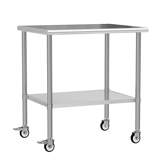 Stainless Steel Work Table with Wheels, 30x36 Inch NSF Kitchen Prep Table with Adjustable Undershelf for Commercial Restaurant, Garage, Outdoor BBQ