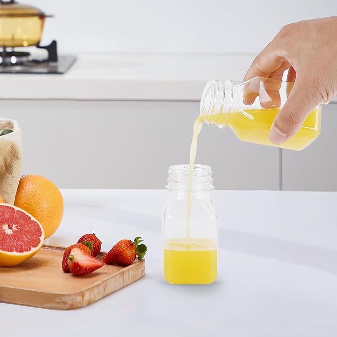 Plastic Juice Bottles 150 pcs 4 oz Empty Plastic Water Bottles with Caps Reusable Clear Beverage Containers for Drinking, Juicing, Smoothie, Water with 2 Brushes, 2 Funnels, 160 Stickers (4 OZ)