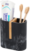 Toothbrush Holders for Bathroom, Bamboo Toothbrush Stand, Marble Black | by rejomiik