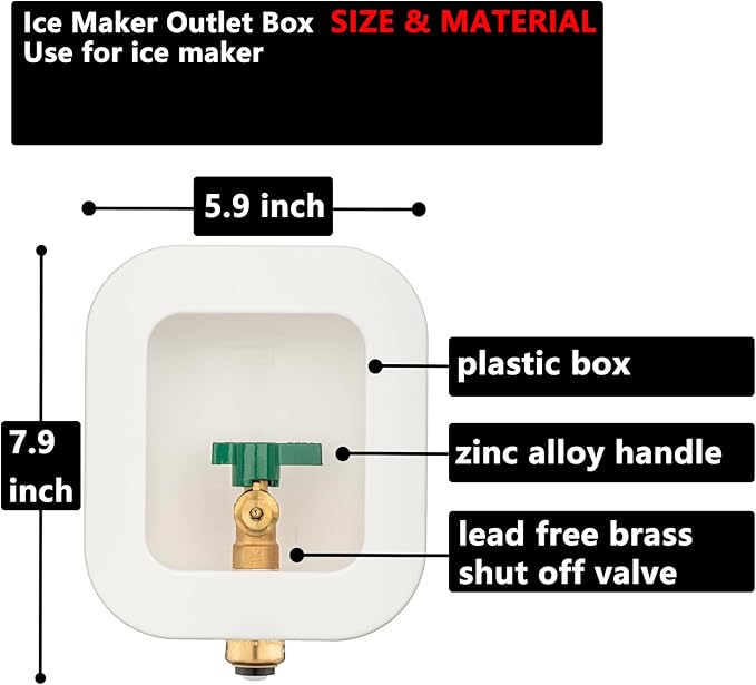 (1 Pack) Lidertik 1/2 inch Push-to-Connect Pre-Assembled Ice Maker Outlet Box Valve 1/4 inch Recessed Refrigerator Water Line Wall Box with Shut Off Valve LI-ZBQH-550-LK