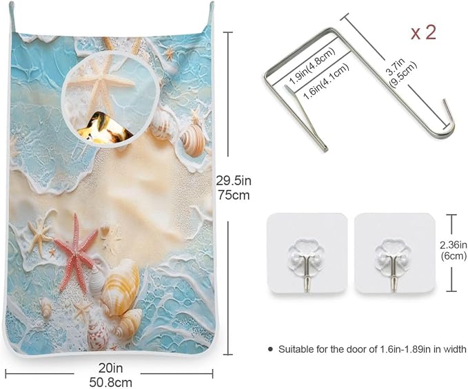 Blue Beach Sea Star Shell Summer Hanging Laundry Hamper Door Hampers Bag Basket - Image 3