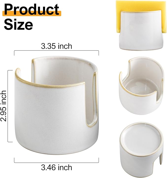 Zoeeker Sponge Holder for Kitchen Sink, Ceramic Dish Sponge Drying Caddy - Image 3
