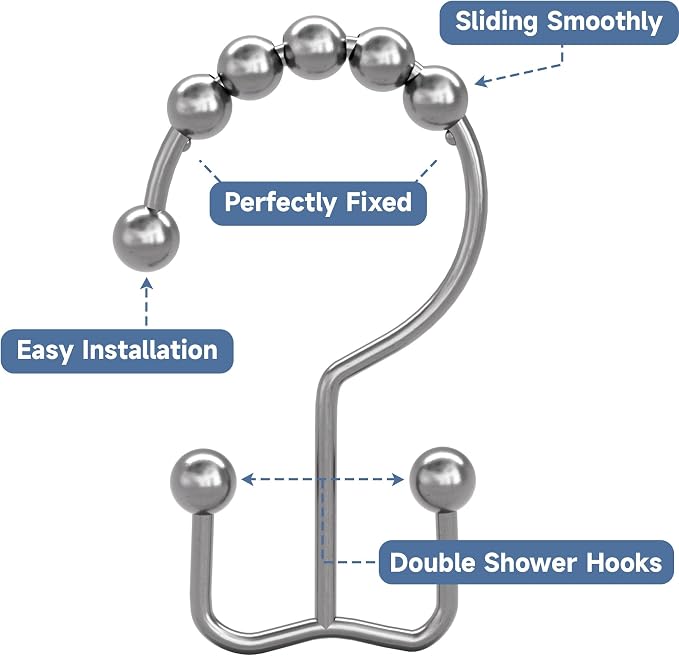 Titanker Shower Curtain Hooks Rings, Rust Resistant Metal Double Glide Shower - Image 5