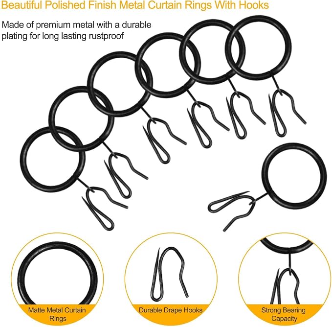 40 Pcs Metal Curtain Drapery Rings & Hooks, 30 mm Internal Diameter - Image 4