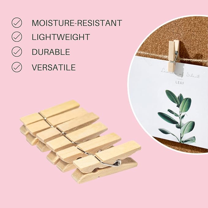 100Pcs Mini Wooden Clothespins, 1.4in Small Clothes pins - Image 2