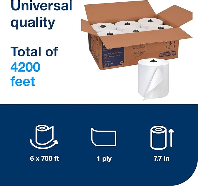 Tork Matic Paper Hand Towel Roll White H1, 100% Recycled Fiber, 6 Rolls x 700 ft - Image 2