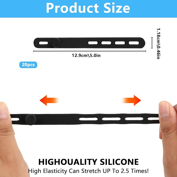 25 Pcs Black Silicone Cable Ties, Reusable Cable Straps Wire Organizer. | Cable - Image 2
