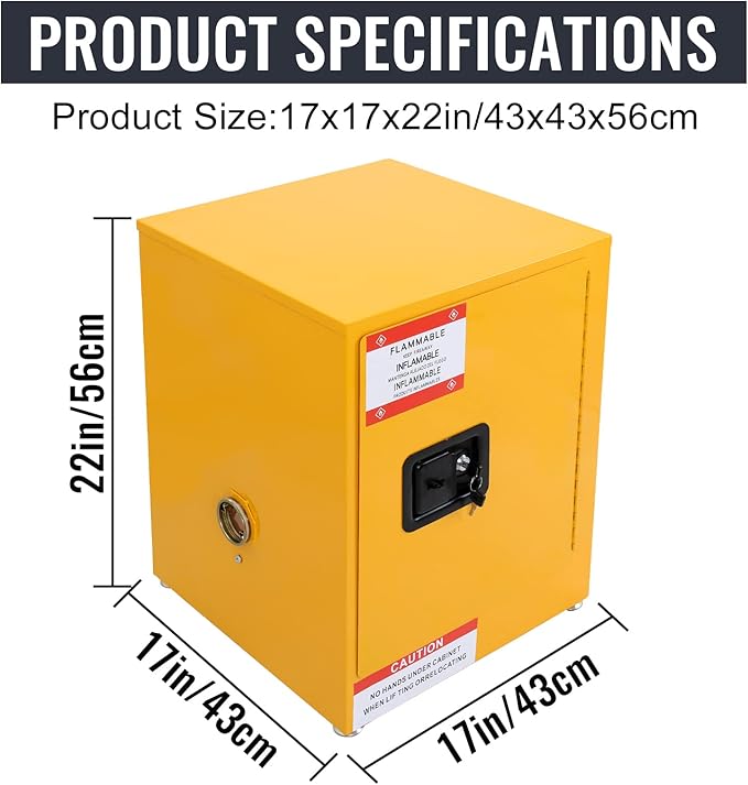 Flammable Storage Cabinet, Galvanized Steel Safety, Adjustable Shelf, for Commercial Industrial and Home Use