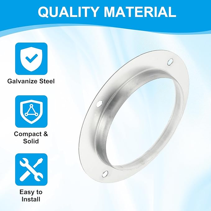 PATIKIL 2Pcs 5 Inch Duct Connector Flange, Metal Straight Pipe Exhaust Flange Duct Mounting Plate for Heating Cooling Ventilation HVAC System, Galvanize Steel